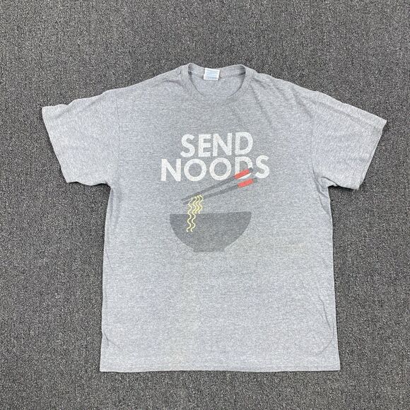 "Send Noods" Graphic Tshirt Mens Gray Noodle Bowl Funny Tee Size Medium - Picture 1 of 5